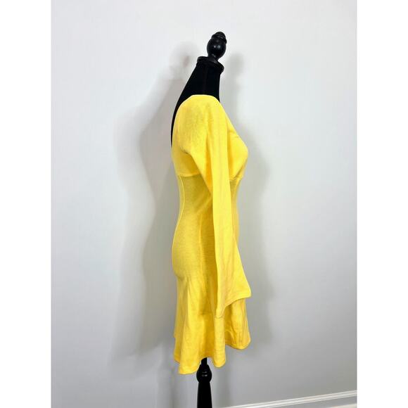 Victor Glemaud Flared Cotton-Blend Mini Dress in Yellow Size XS Pullover Jersey - Picture 4 of 7